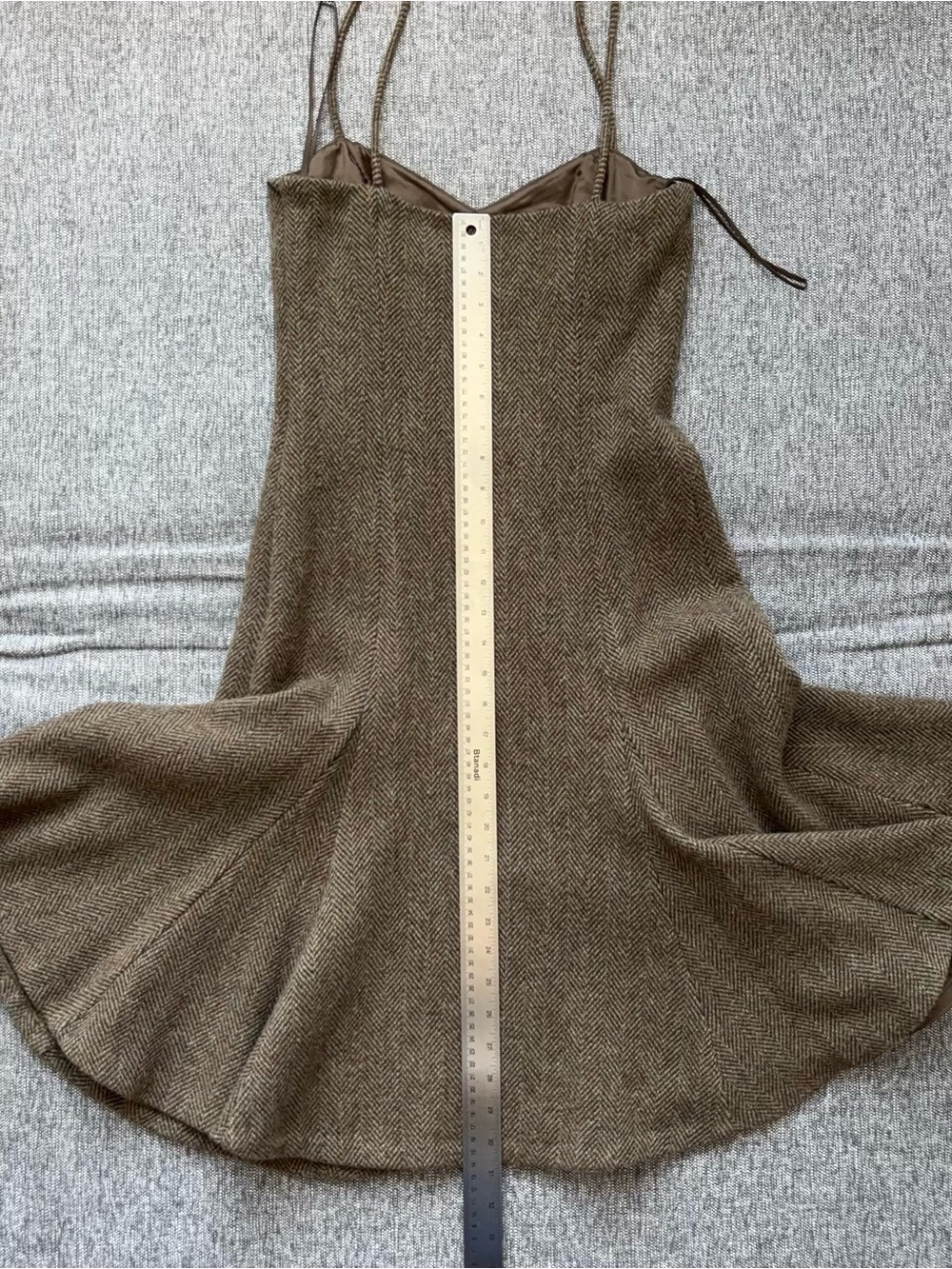 Vintage Ralph Lauren 100% Wool Herringbone Tweed Slip Dress Size 2 Blue Label - Picture 12 of 14